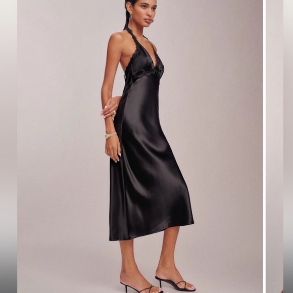 Reformation Nora Silk Dress Black - Picture 5 of 10
